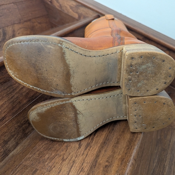 Vintage 70s Longhorn Stitched Campus Frye style Amber leather Western Boots 10 D - Picture 12 of 16